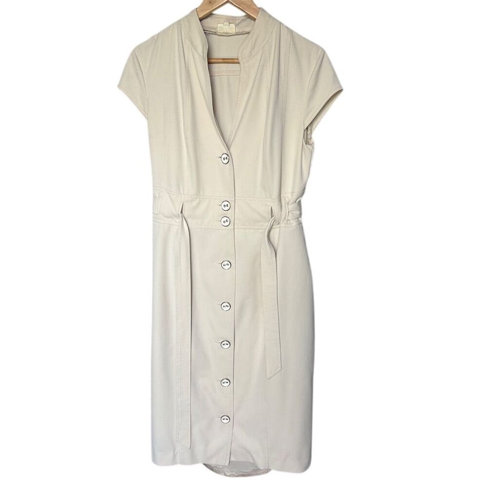 YUVITA Trench Coat Dress M Khaki Button Down Sheath Dress Midi-Length